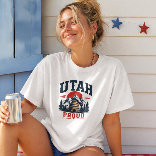 Utah Proud T-Shirt – Beehive State Mountains Patriotic Tee