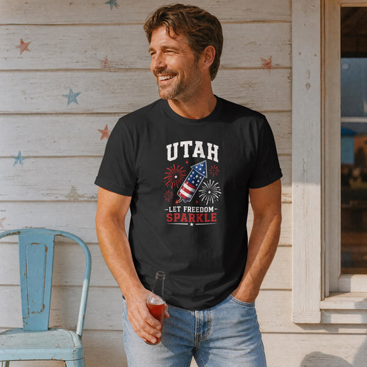 Utah Let Freedom Sparkle T-Shirt – Patriotic 4th of July Utah Tee