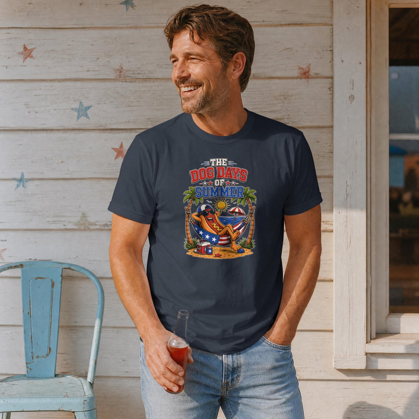 Dog Days of Summer Patriotic T-Shirt – Funny Hot Dog 4th of July BBQ Tee
