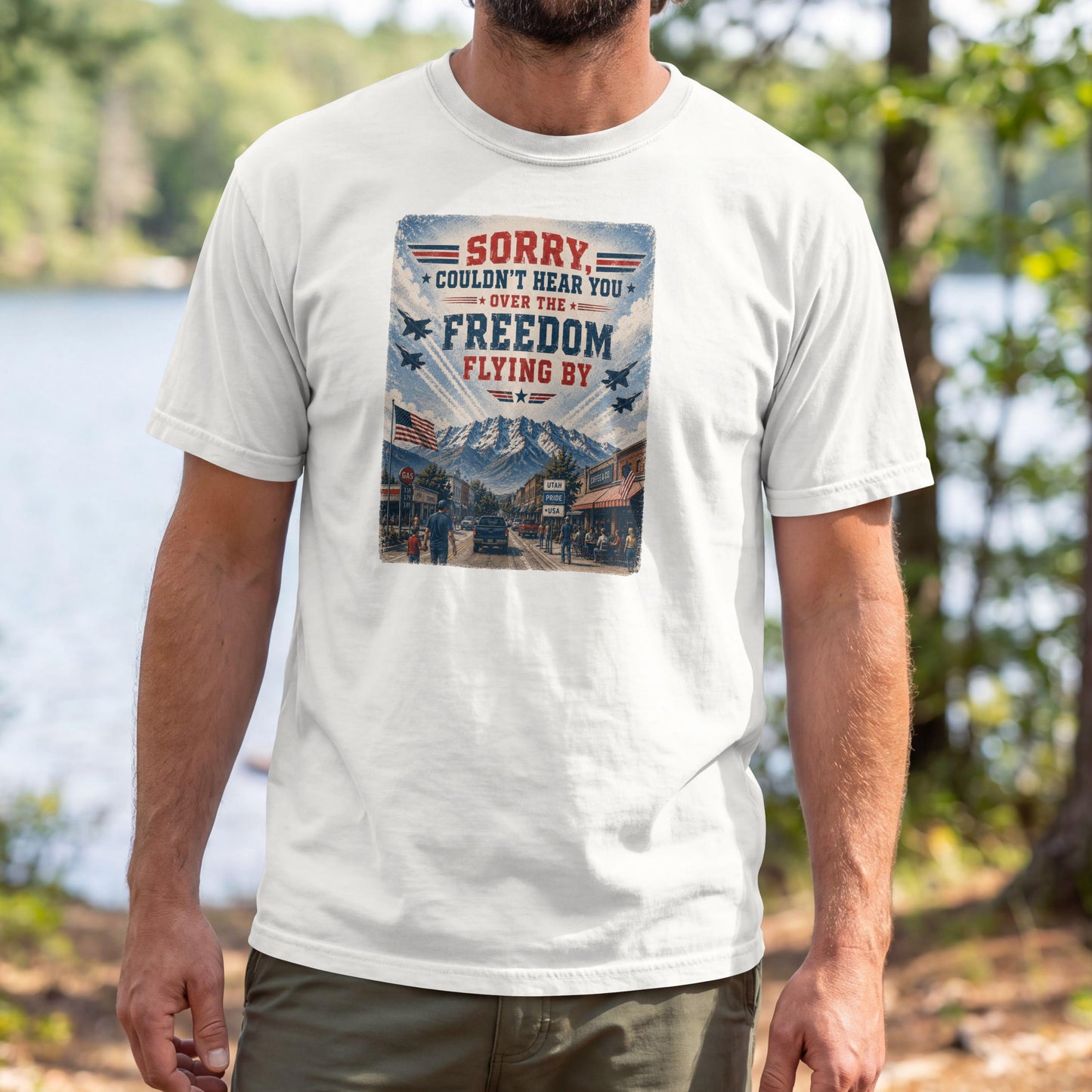 Sorry, Couldn't Hear You Over The Freedom Flying By T-Shirt – Patriotic Flyover Tee