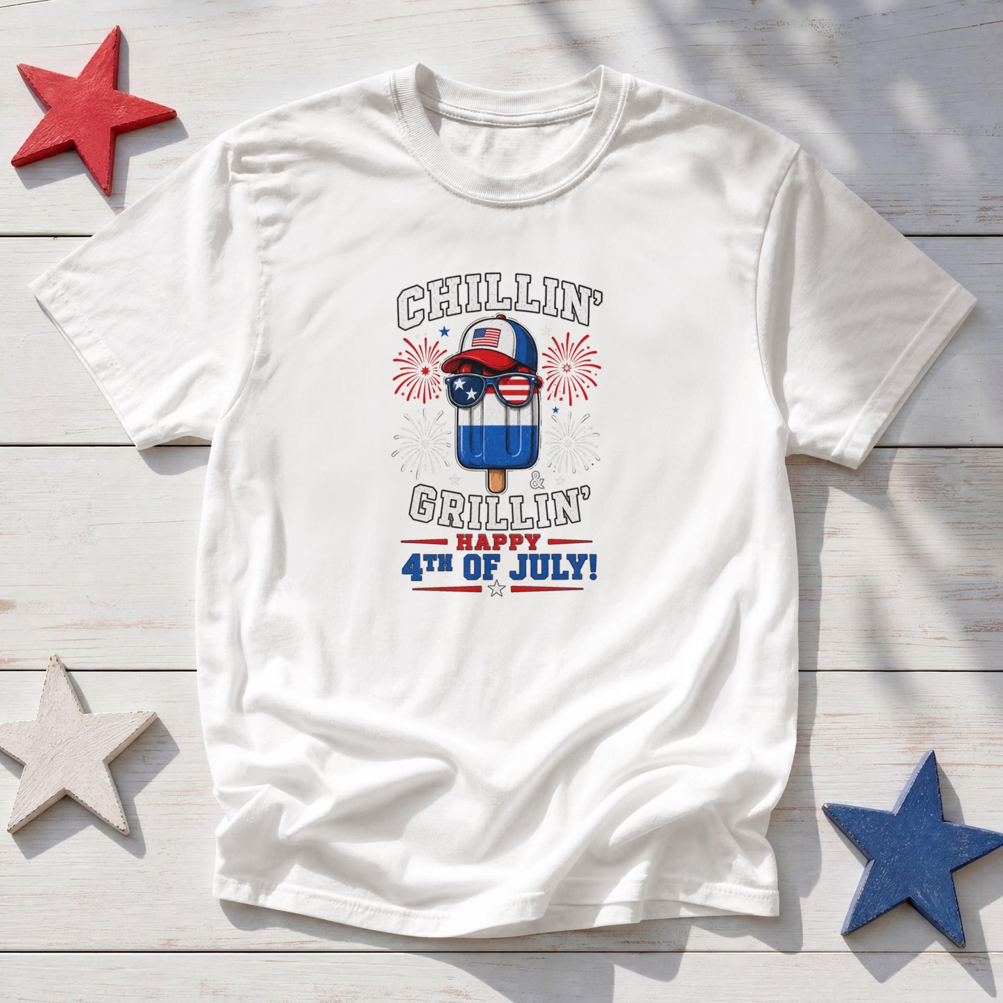 Chillin' & Grillin' Patriotic T-Shirt – Funny 4th of July BBQ Fireworks Tee