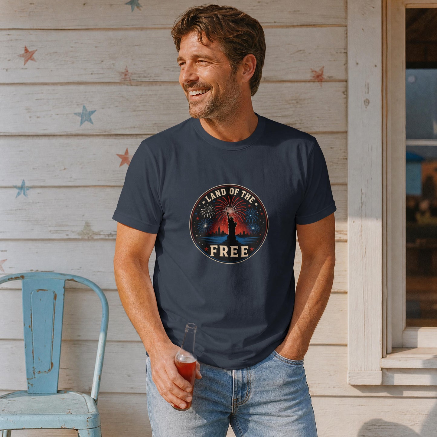 Land of the Free T-Shirt - Patriotic Fireworks 4th of July Tee