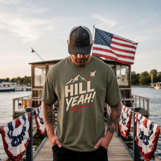 Hill Yeah! Hill AFB Utah Aviation T-Shirt - Fighter Jet Mountain Patriotic Tee