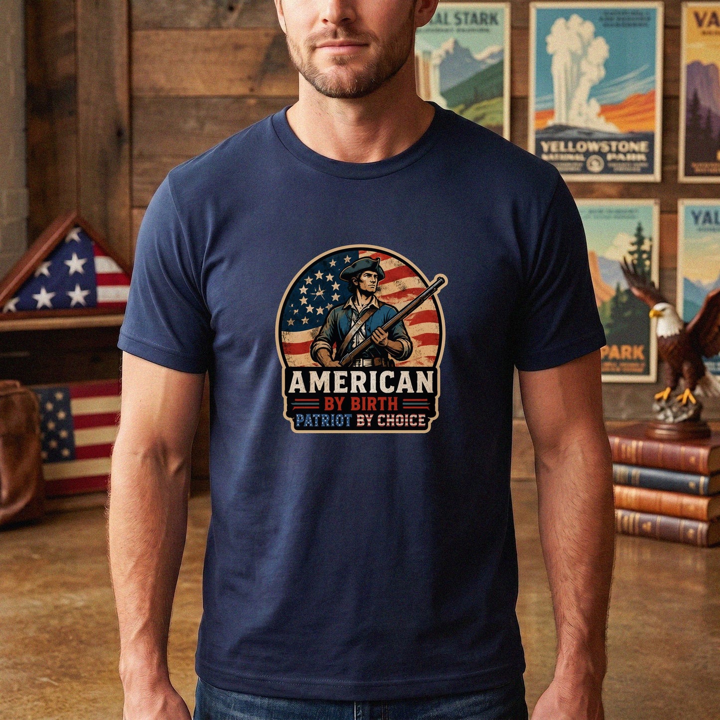 American By Birth Patriot By Choice T-Shirt – Revolutionary War Patriotic USA Tee