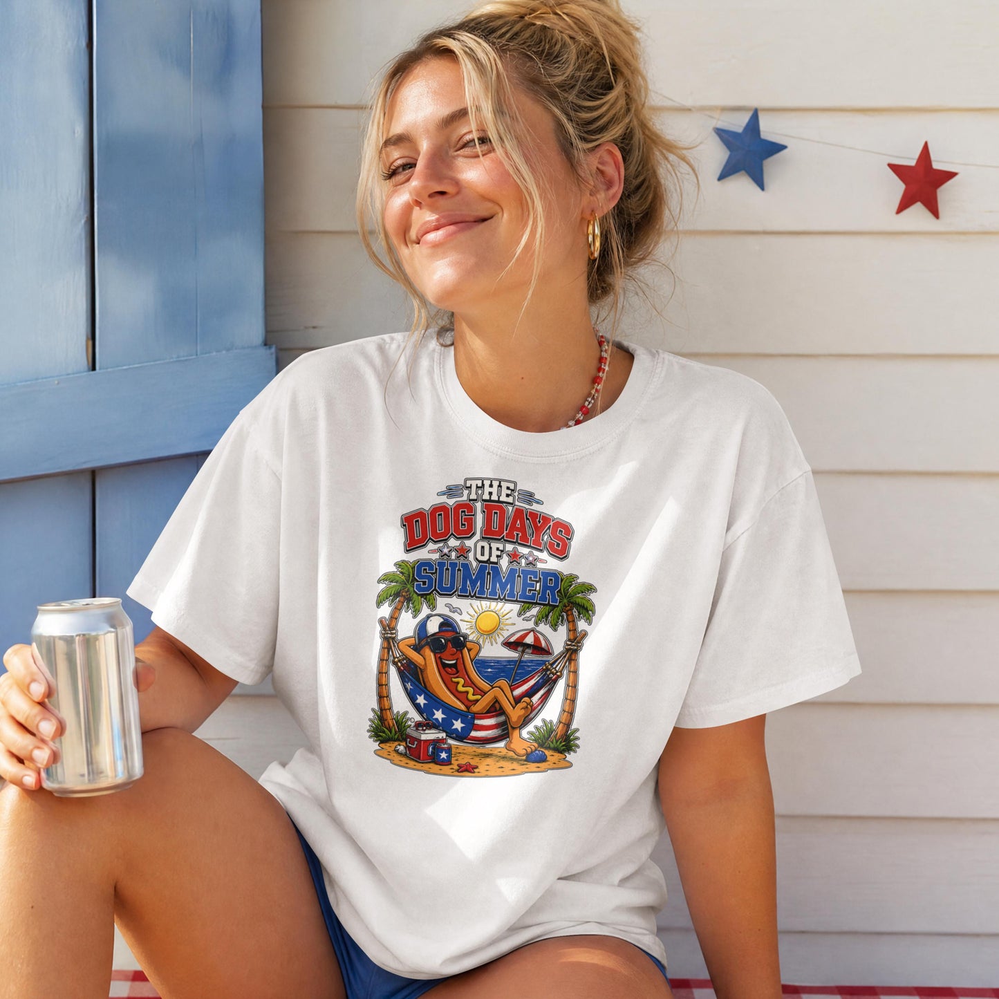 Dog Days of Summer Patriotic T-Shirt – Funny Hot Dog 4th of July BBQ Tee