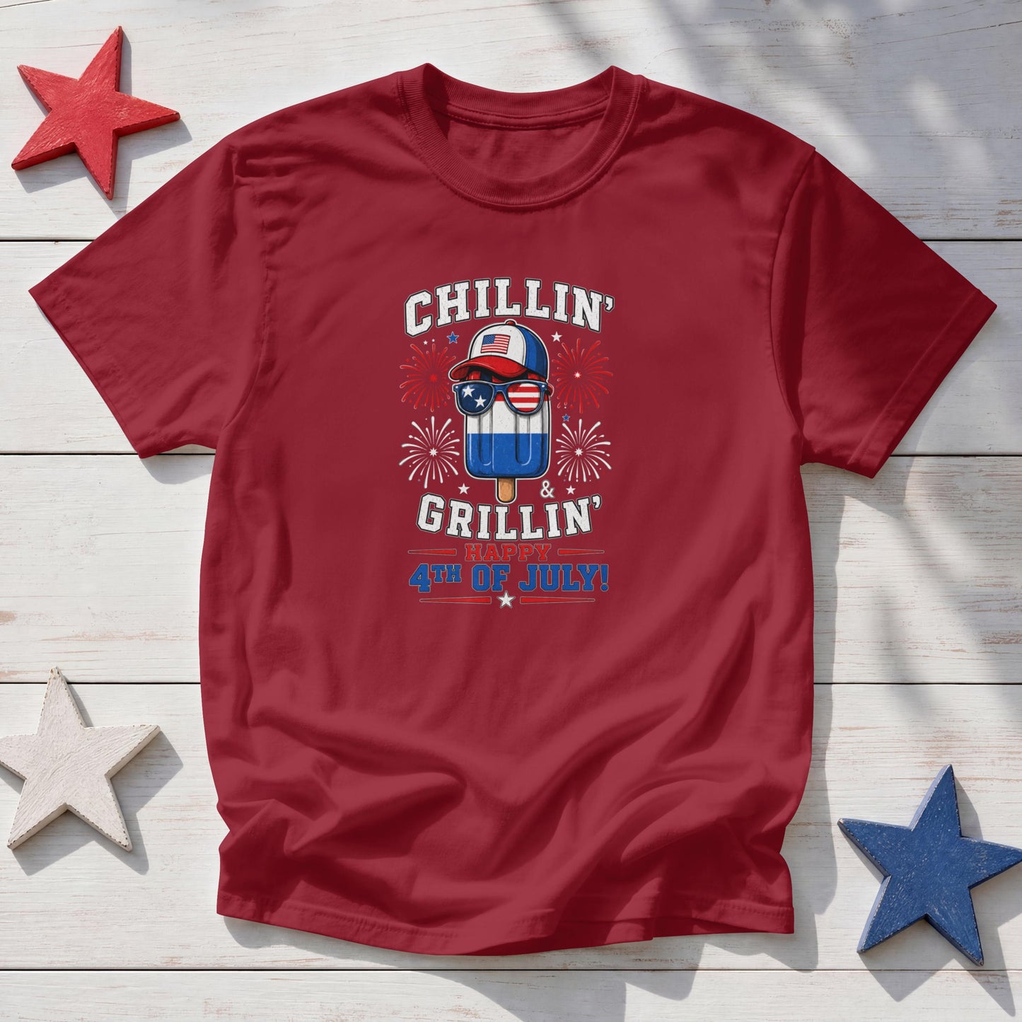Chillin' & Grillin' Patriotic T-Shirt – Funny 4th of July BBQ Fireworks Tee