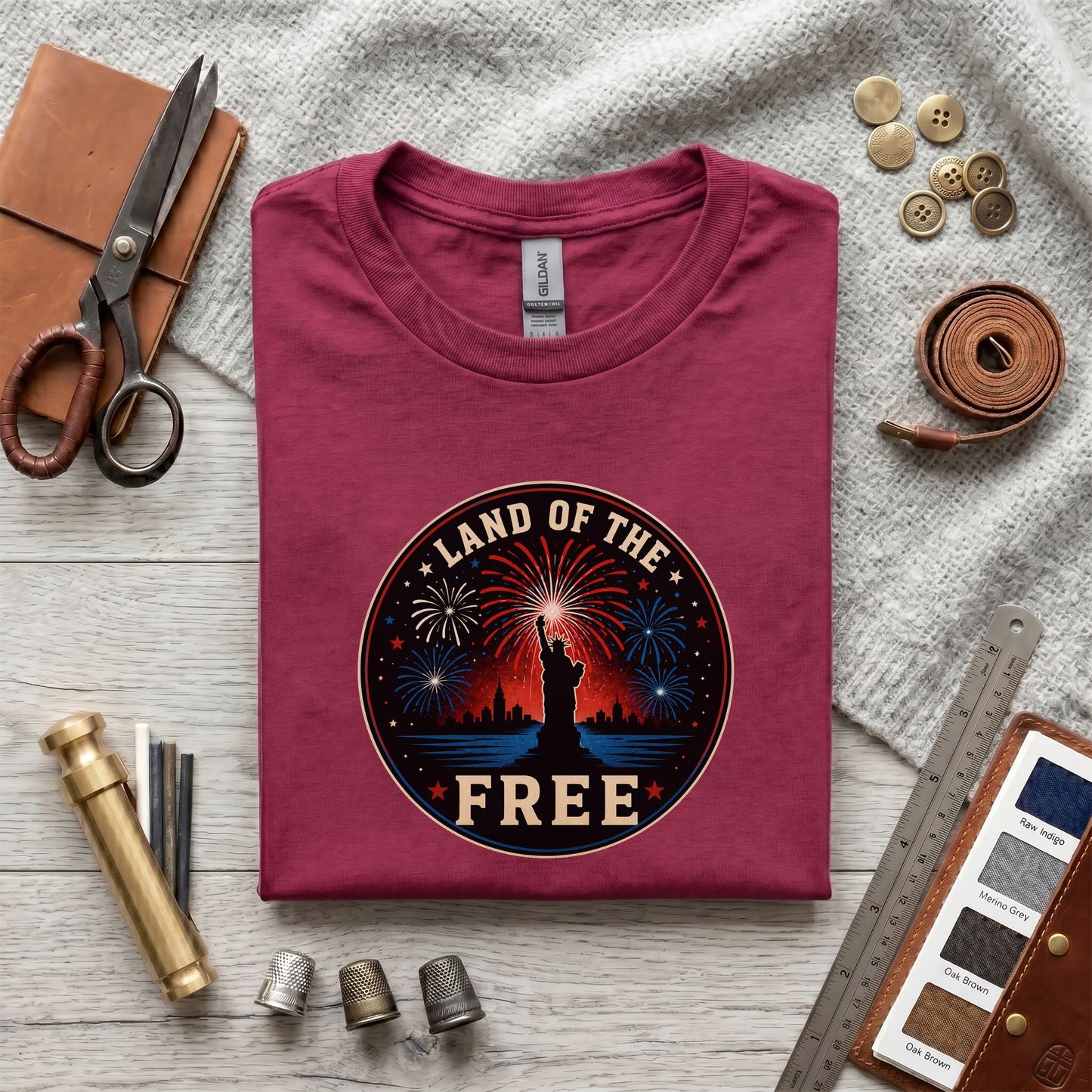 Land of the Free T-Shirt – Patriotic Fireworks 4th of July Statue of Liberty Tee