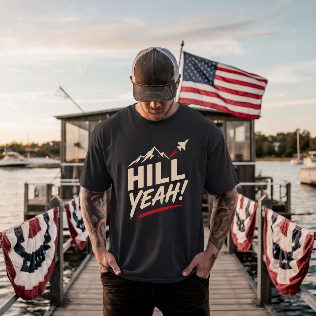 Hill Yeah! Hill AFB Utah Aviation T-Shirt - Fighter Jet Mountain Patriotic Tee