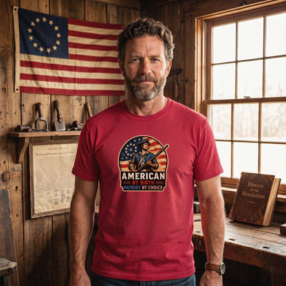 American By Birth Patriot By Choice T-Shirt – Revolutionary War Patriotic USA Tee