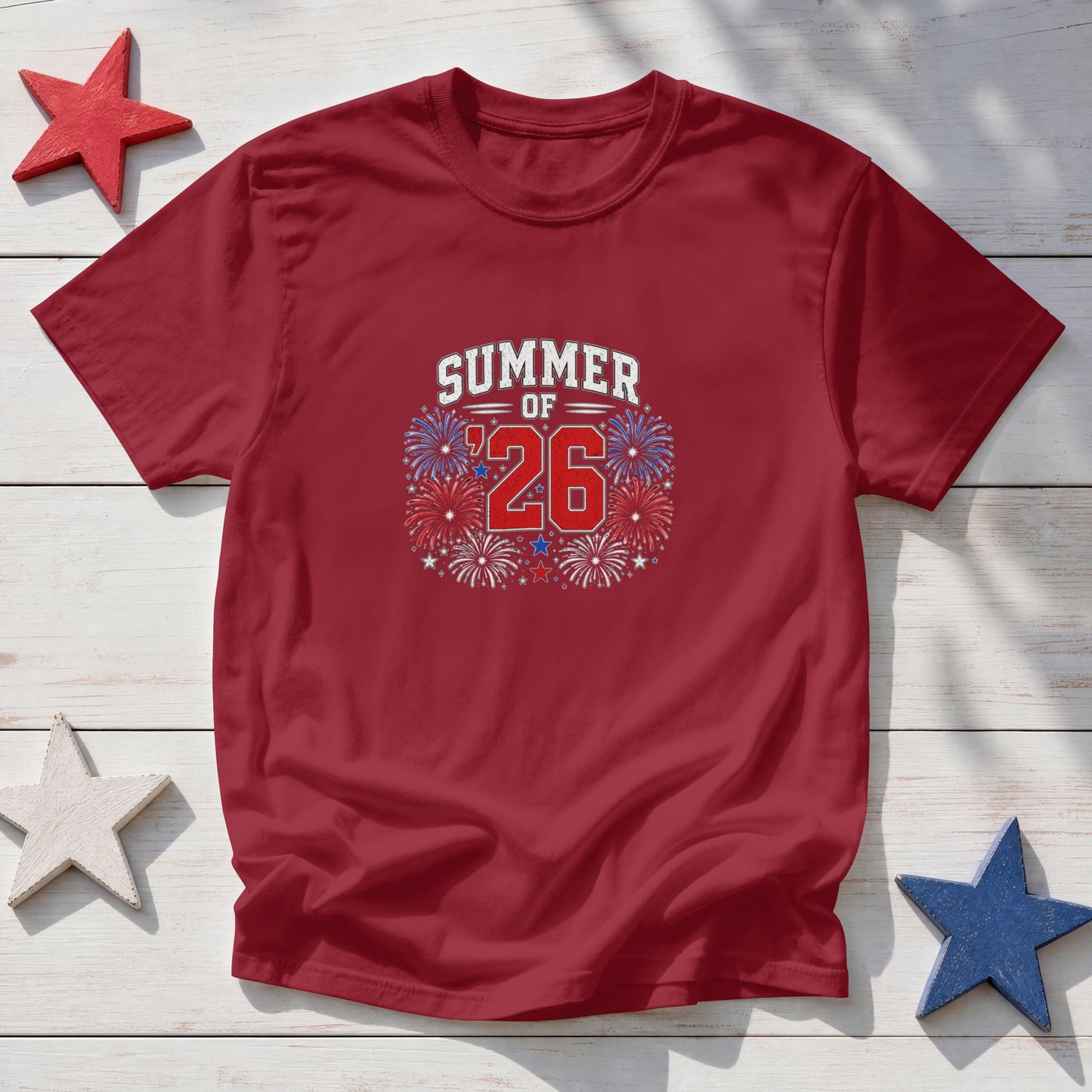 Summer of '26 Patriotic T-Shirt – America 250 Fireworks Celebration Tee