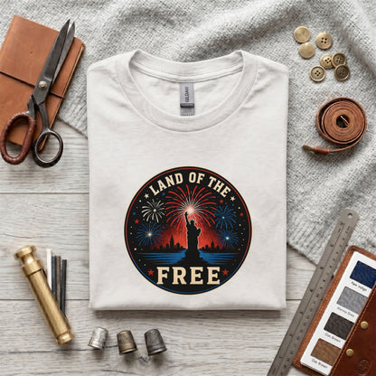 Land of the Free T-Shirt – Patriotic Fireworks 4th of July Statue of Liberty Tee