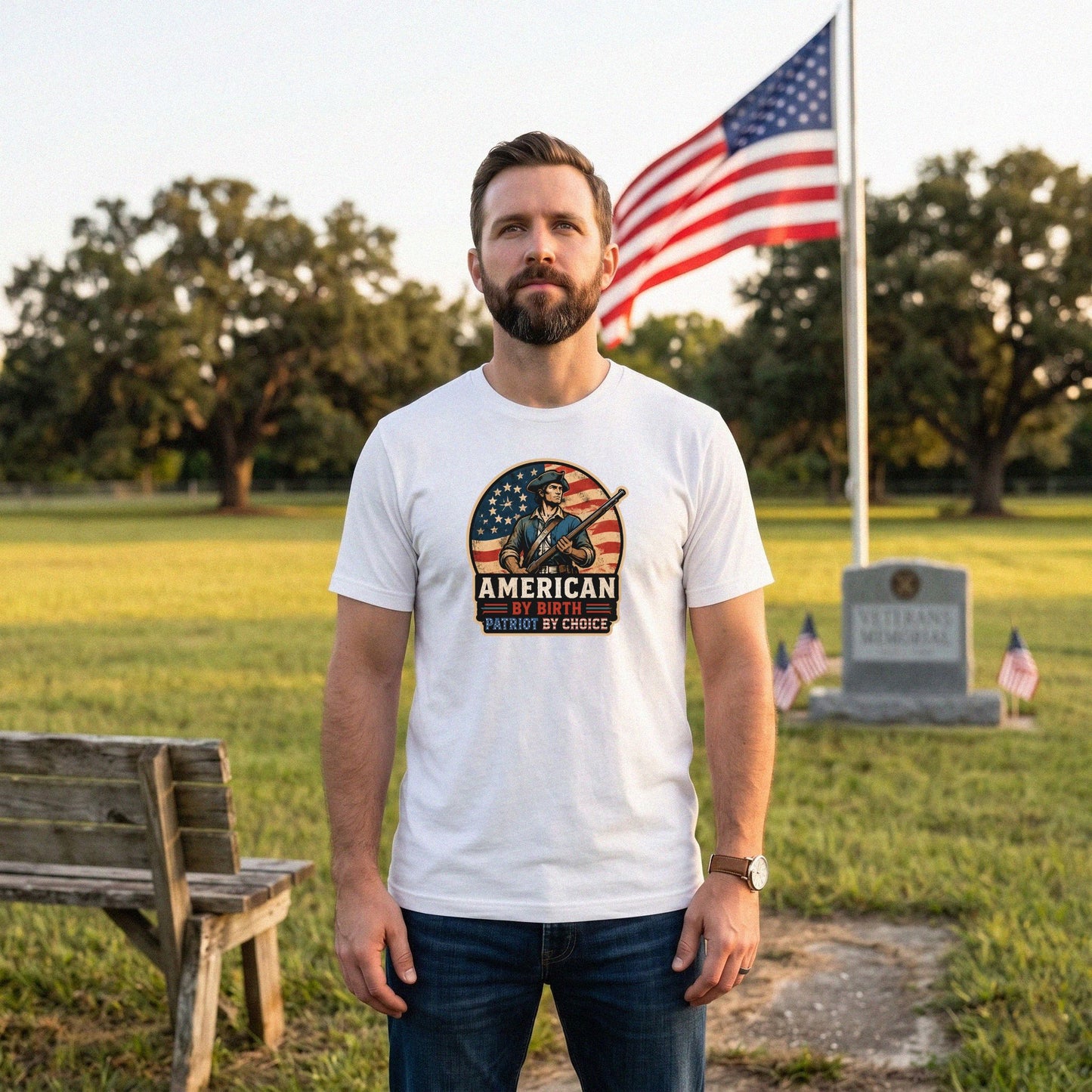 American By Birth Patriot By Choice T-Shirt – Revolutionary War Patriotic USA Tee