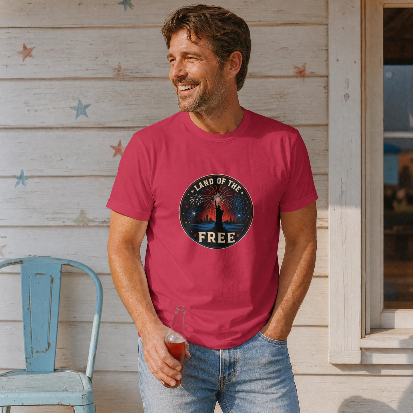 Land of the Free T-Shirt - Patriotic Fireworks 4th of July Tee