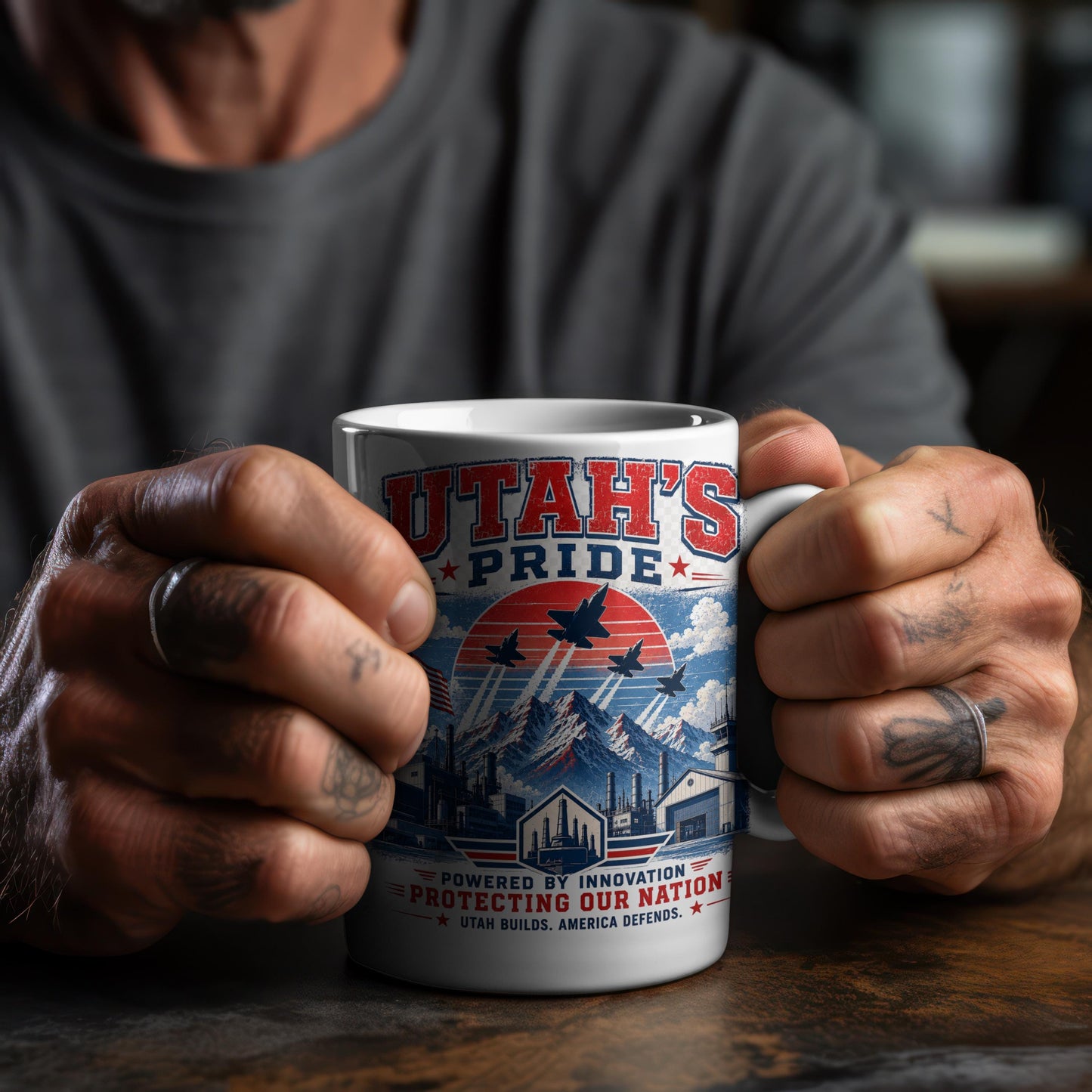 Utah’s Pride F-35 Mug – Utah Builds America Defends Patriotic Coffee Mug