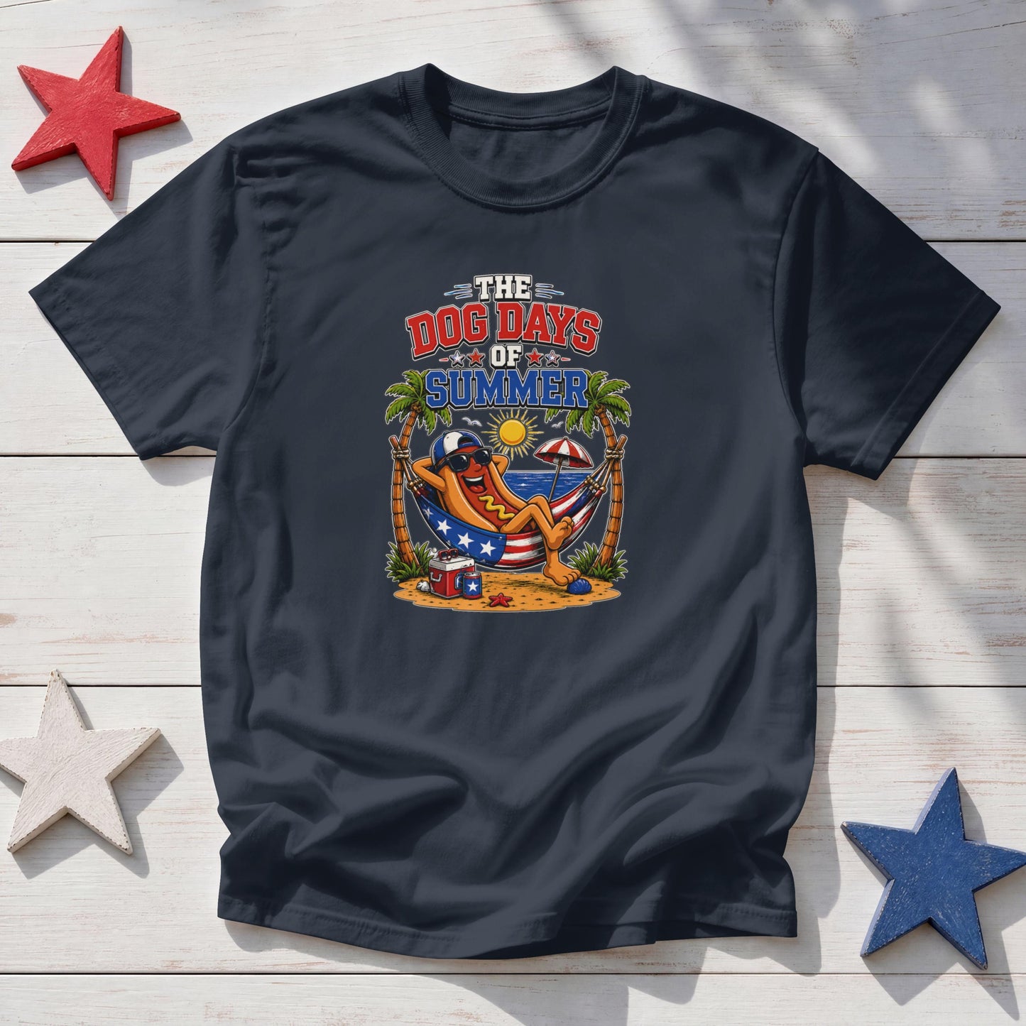 Dog Days of Summer Patriotic T-Shirt – Funny Hot Dog 4th of July BBQ Tee