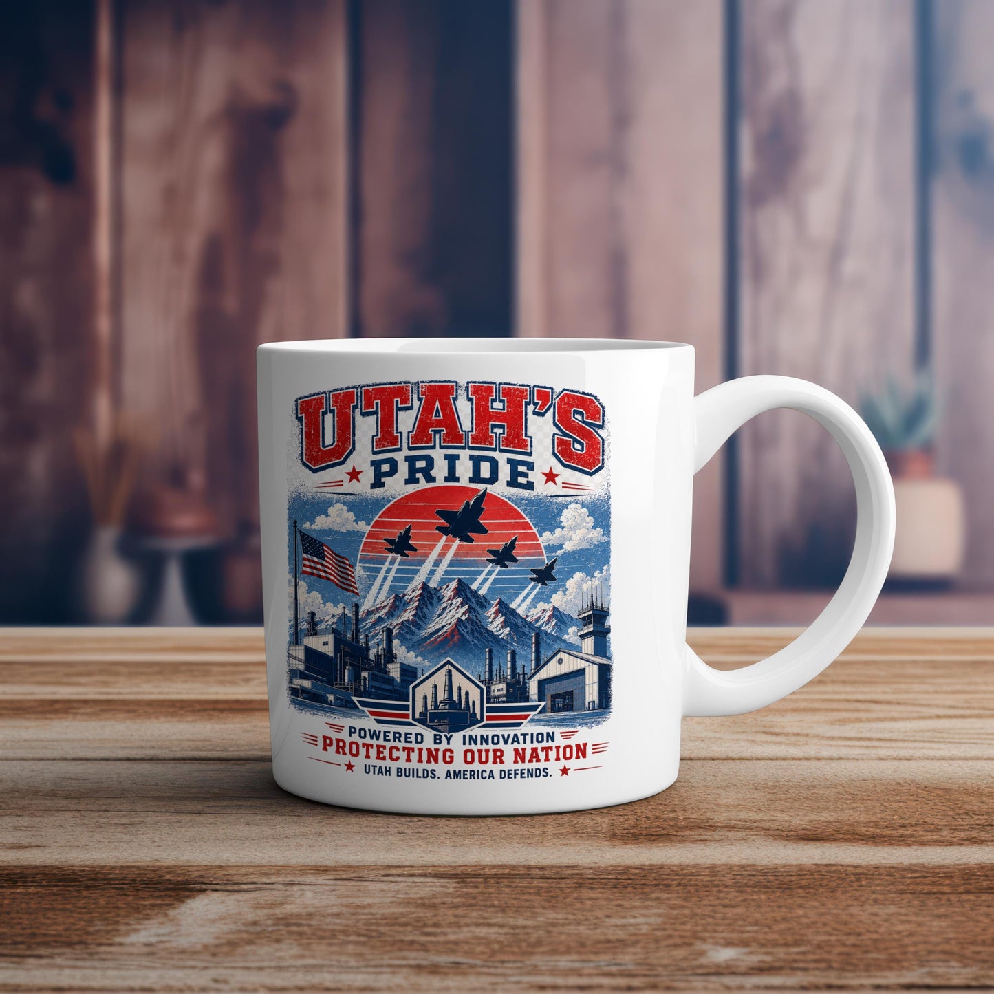 Utah’s Pride F-35 Mug – Utah Builds America Defends Patriotic Coffee Mug