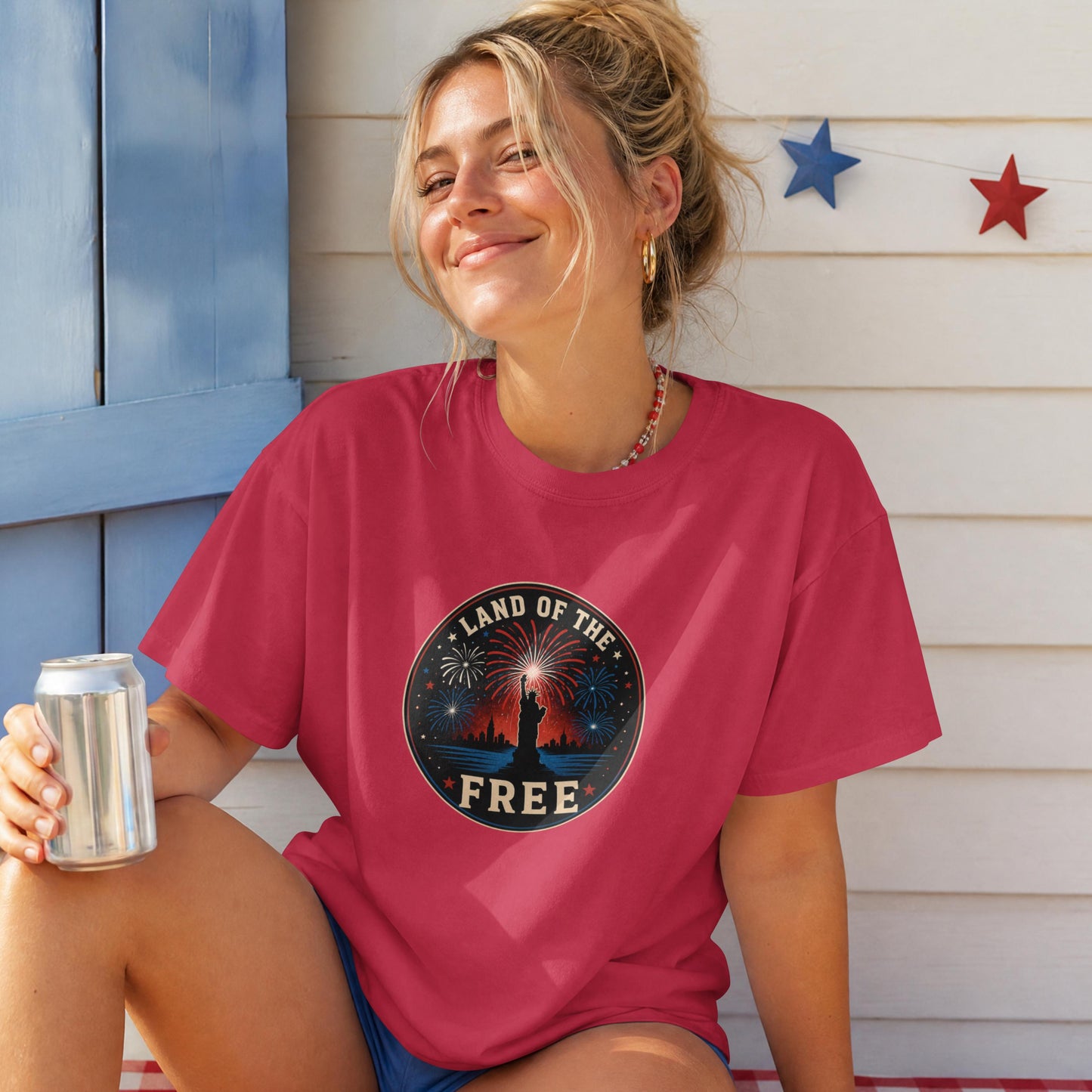 Land of the Free T-Shirt - Patriotic Fireworks 4th of July Tee