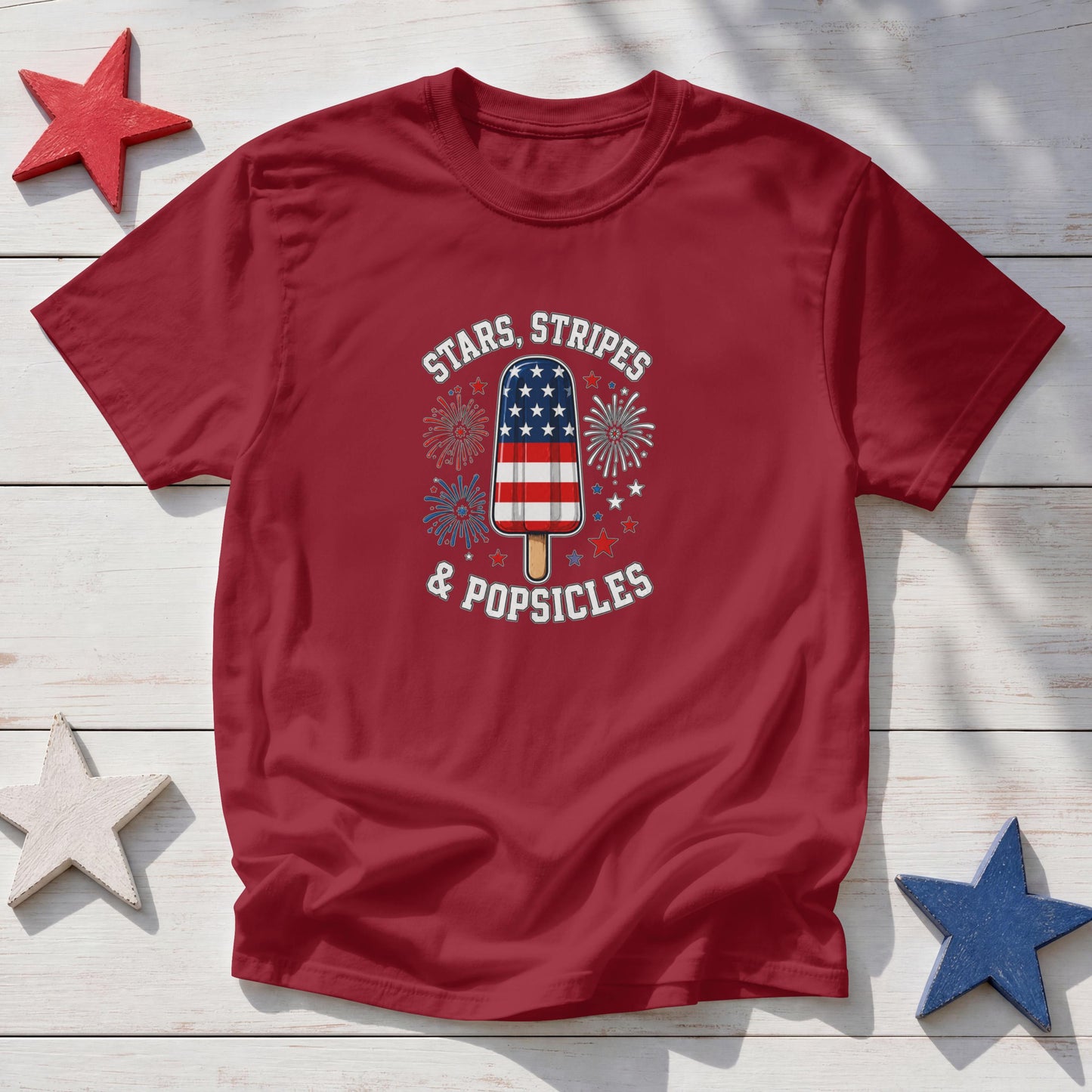 Stars, Stripes & Popsicles Patriotic T-Shirt – 4th of July Fireworks Red White Blue Tee
