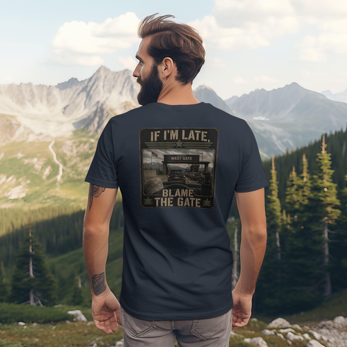 If I'm Late Blame The Gate T-Shirt – Funny Hill AFB Military Humor Tee