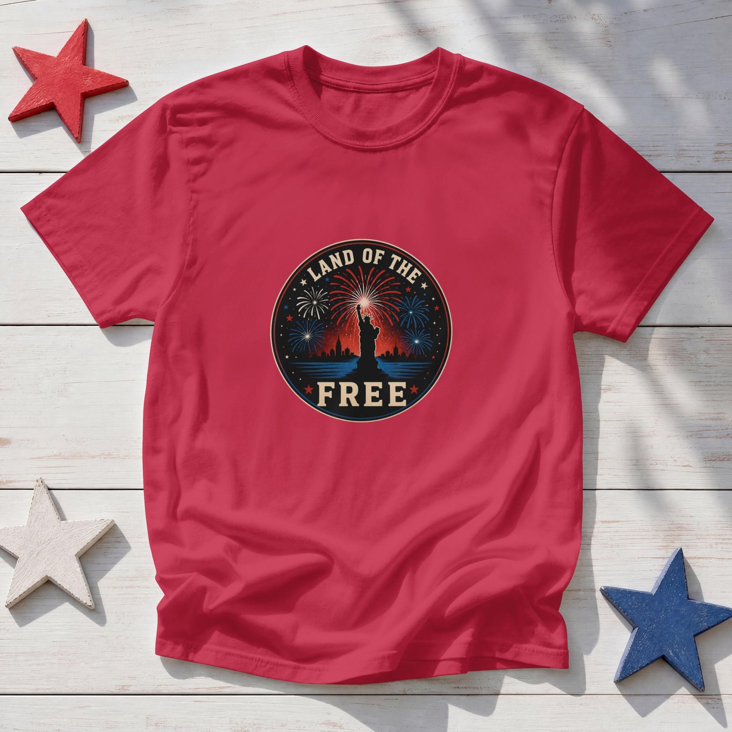 Land of the Free T-Shirt - Patriotic Fireworks 4th of July Tee