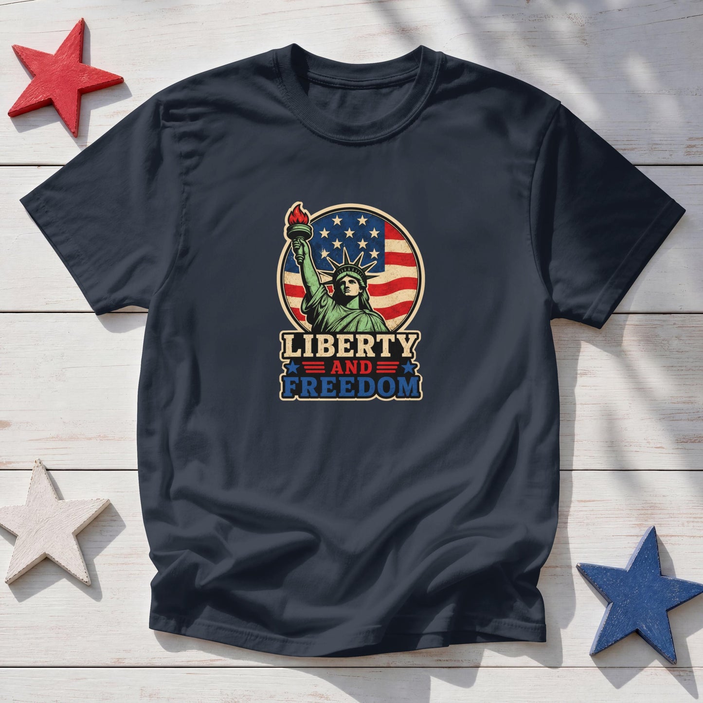 Liberty and Freedom Patriotic Shirt | Statue of Liberty Americana Tee | USA Pride Fourth of July Graphic Shirt