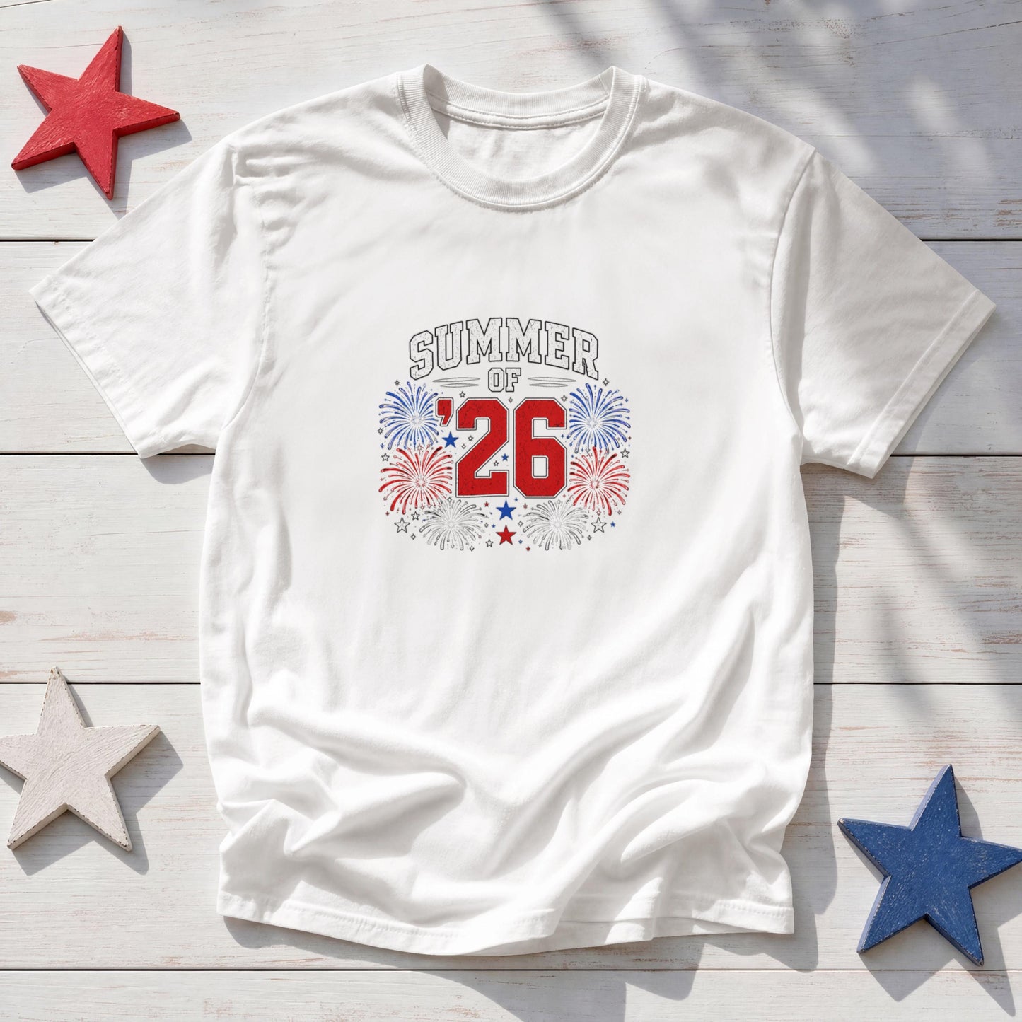 Summer of '26 Patriotic T-Shirt – America 250 Fireworks Celebration Tee