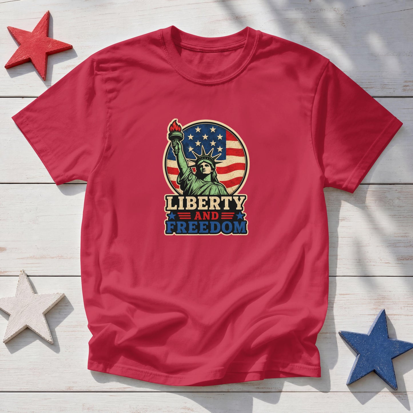 Liberty and Freedom Patriotic Shirt | Statue of Liberty Americana Tee | USA Pride Fourth of July Graphic Shirt