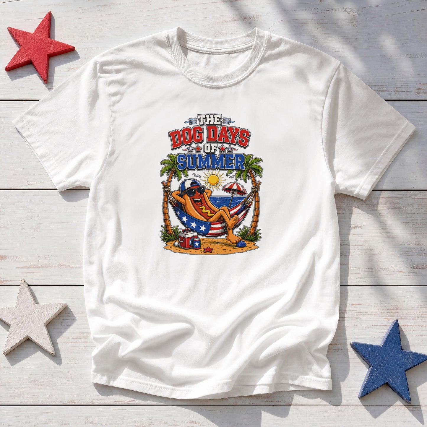 Dog Days of Summer Patriotic T-Shirt – Funny Hot Dog 4th of July BBQ Tee