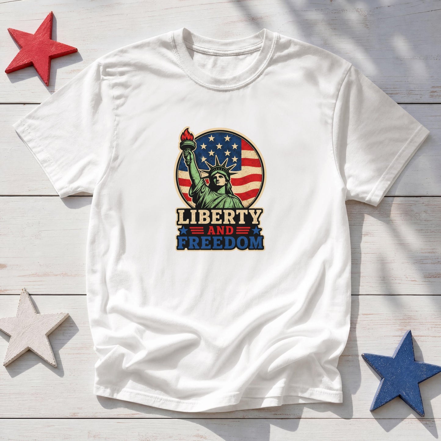 Liberty and Freedom Patriotic Shirt | Statue of Liberty Americana Tee | USA Pride Fourth of July Graphic Shirt