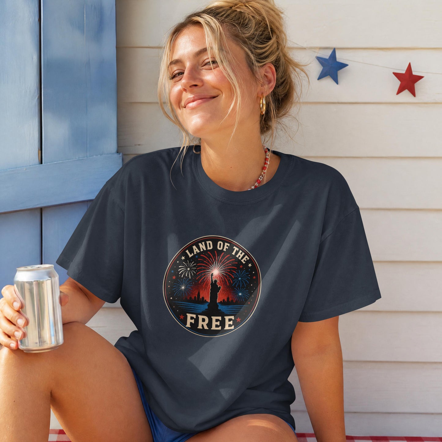 Land of the Free T-Shirt - Patriotic Fireworks 4th of July Tee