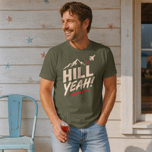 Hill Yeah! Hill AFB Utah Aviation T-Shirt - Fighter Jet Mountain Patriotic Tee