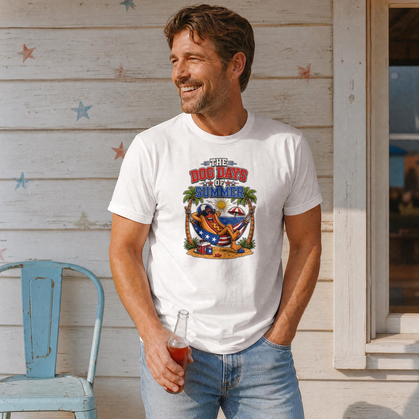 Dog Days of Summer Patriotic T-Shirt – Funny Hot Dog 4th of July BBQ Tee