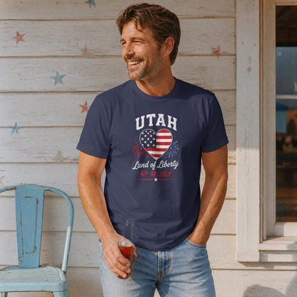 Utah 4th of July Shirt – Patriotic Heart Land of Liberty USA Flag Tee