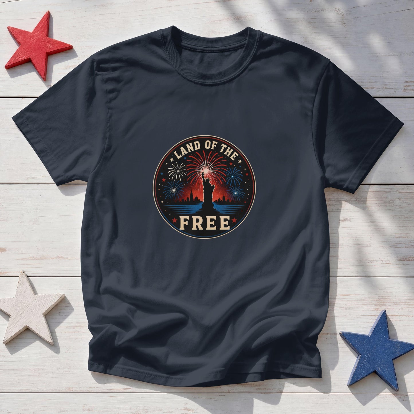 Land of the Free T-Shirt - Patriotic Fireworks 4th of July Tee
