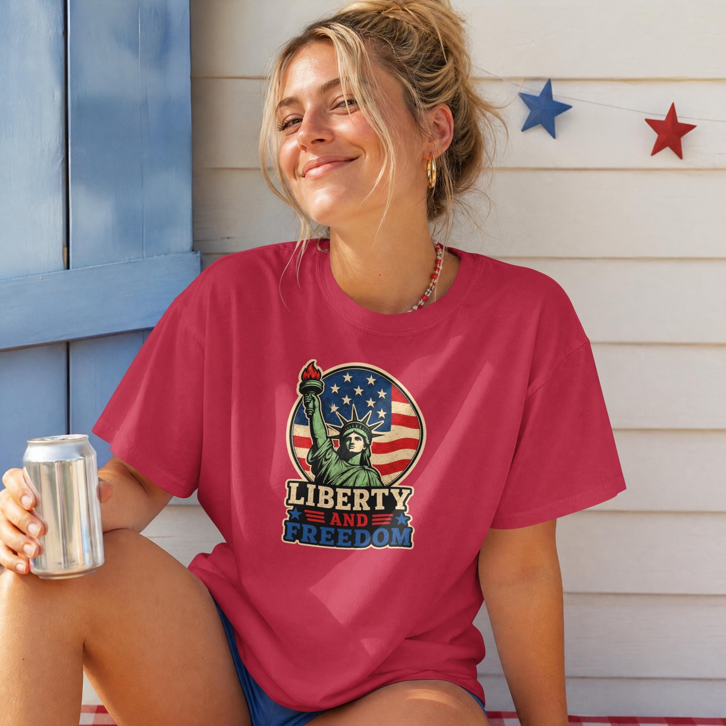 Liberty and Freedom Patriotic Shirt | Statue of Liberty Americana Tee | USA Pride Fourth of July Graphic Shirt