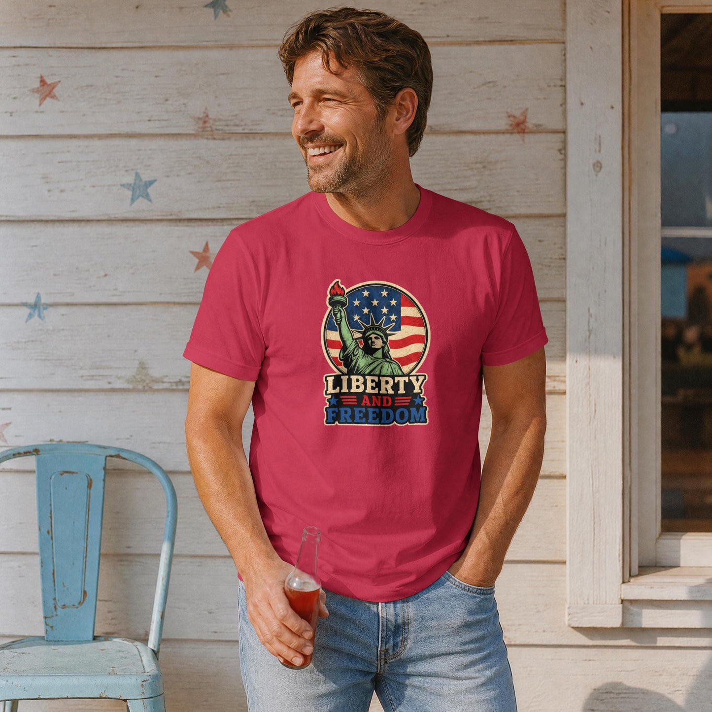Liberty and Freedom Patriotic Shirt | Statue of Liberty Americana Tee | USA Pride Fourth of July Graphic Shirt