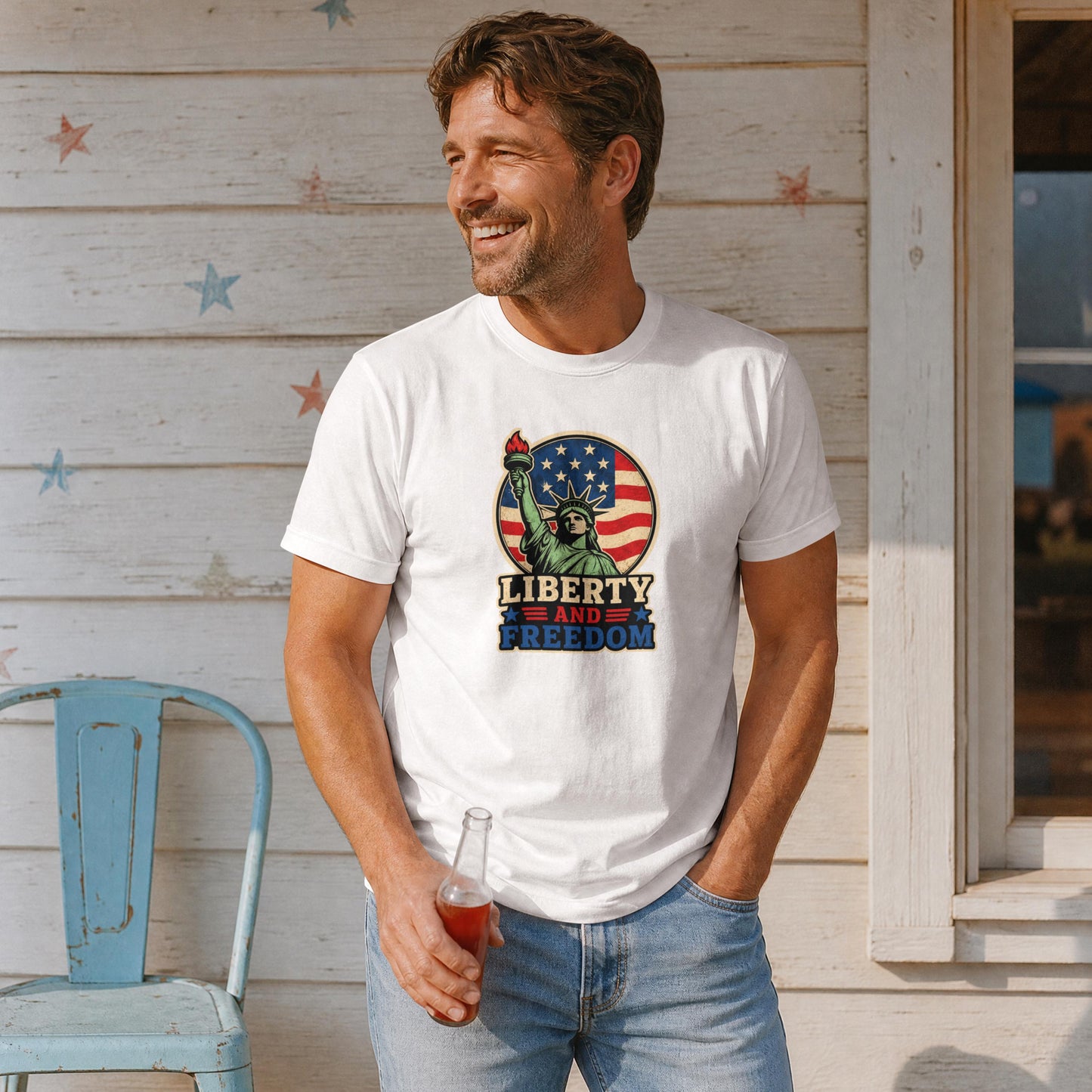 Liberty and Freedom Patriotic Shirt | Statue of Liberty Americana Tee | USA Pride Fourth of July Graphic Shirt