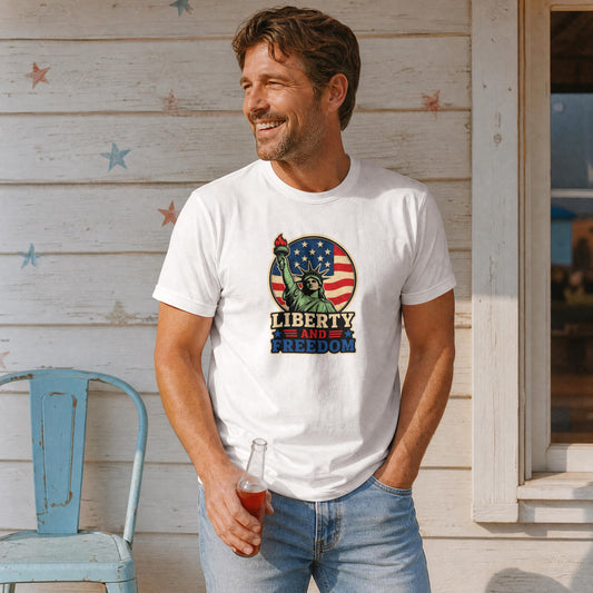 Liberty and Freedom Patriotic Shirt | Statue of Liberty Americana Tee | USA Pride Fourth of July Graphic Shirt