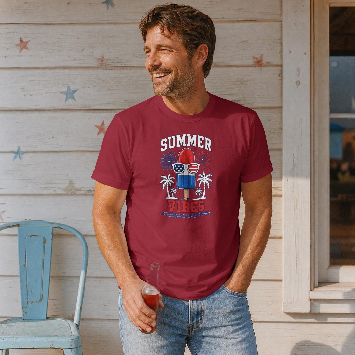 Summer Vibes Patriotic T-Shirt – 4th of July Popsicle Red White Blue Fireworks Tee