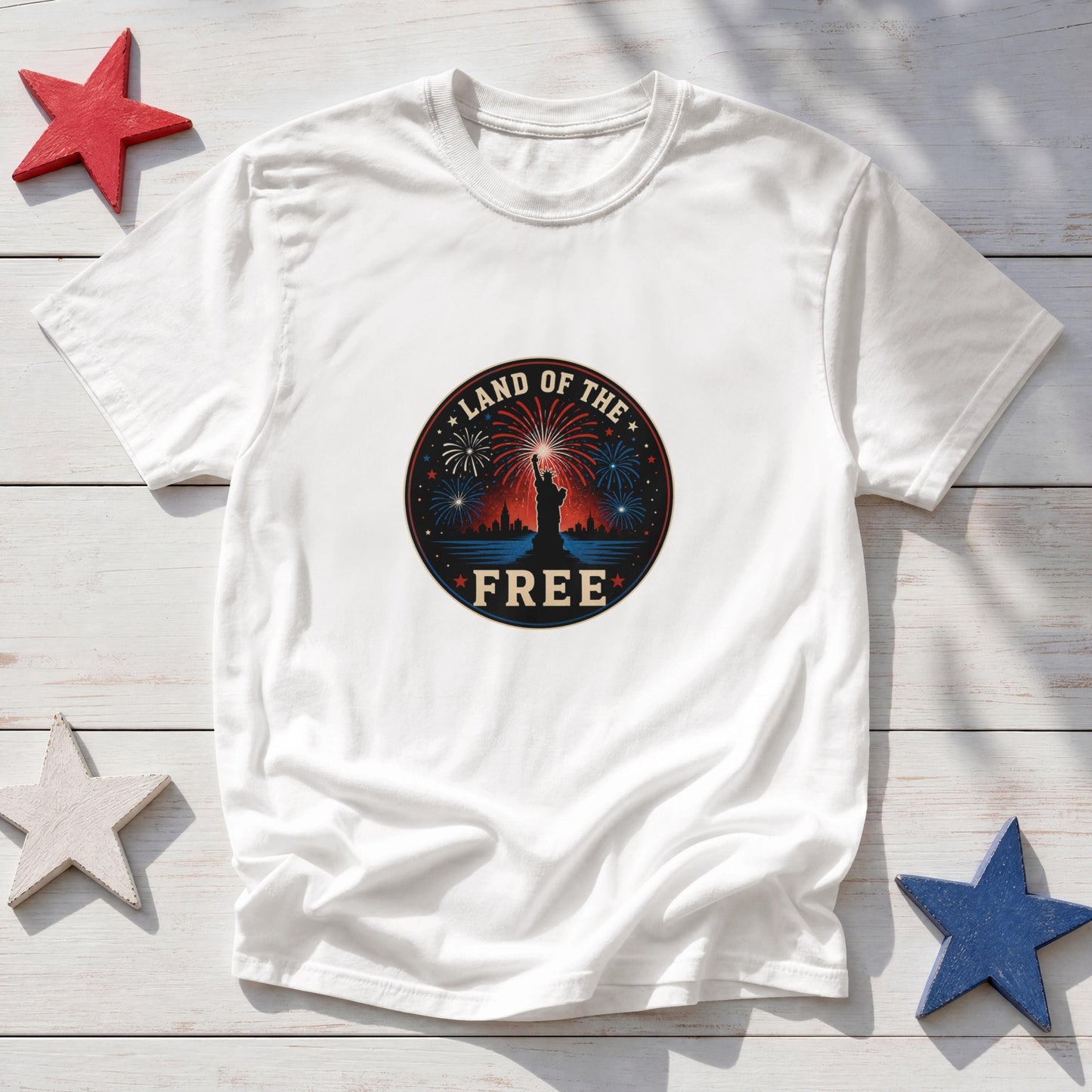 Land of the Free T-Shirt - Patriotic Fireworks 4th of July Tee