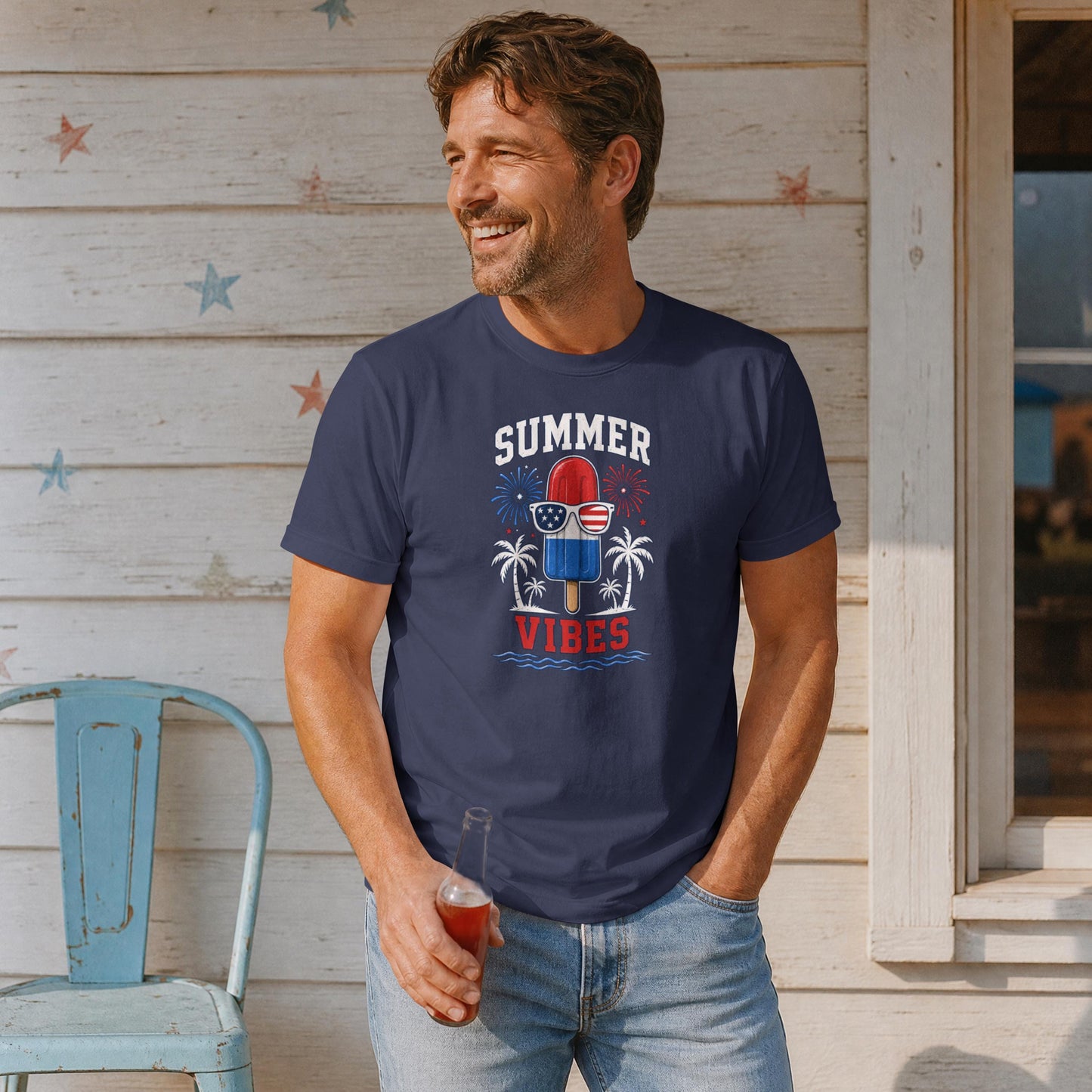 Summer Vibes Patriotic T-Shirt – 4th of July Popsicle Red White Blue Fireworks Tee