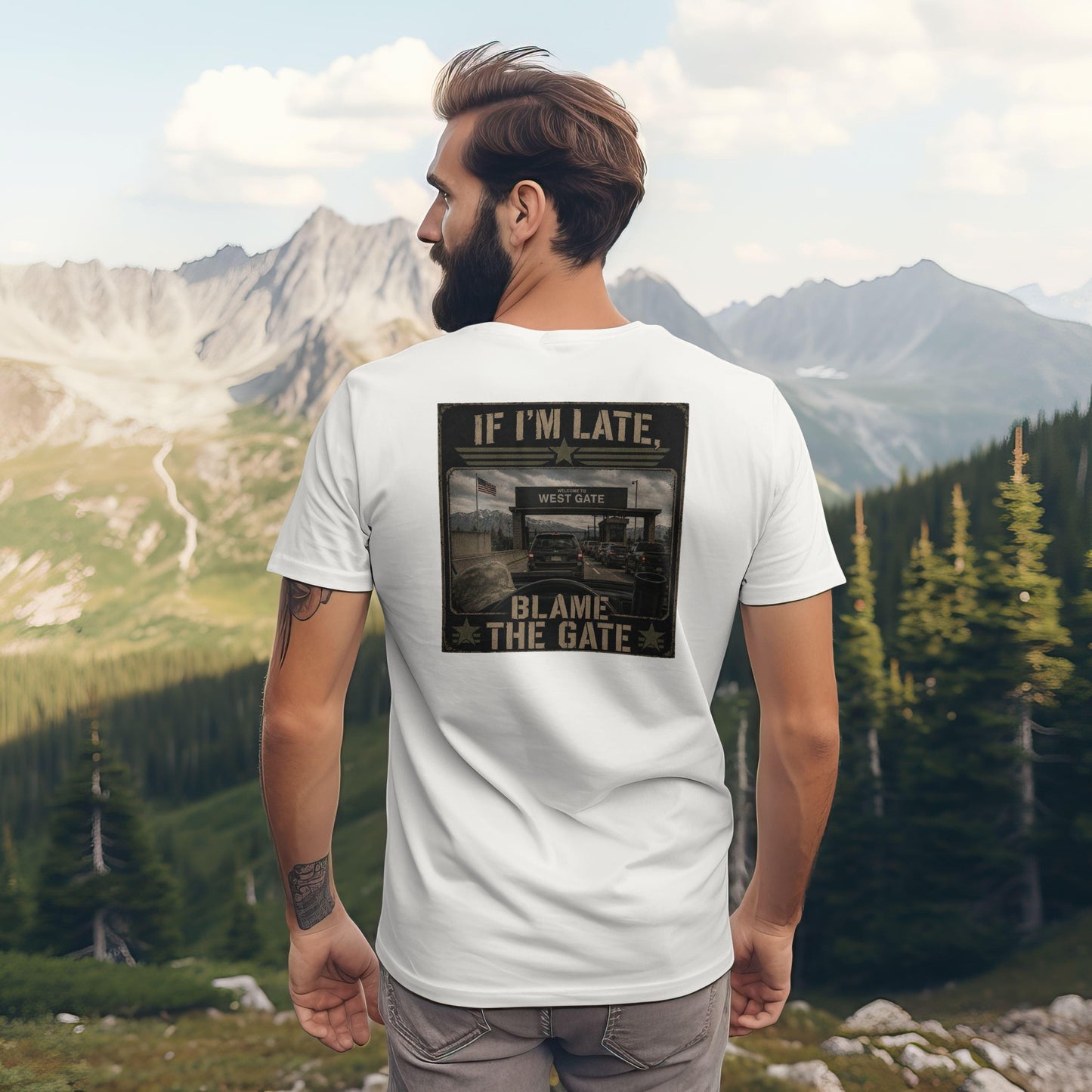 If I'm Late Blame The Gate T-Shirt – Funny Hill AFB Military Humor Tee