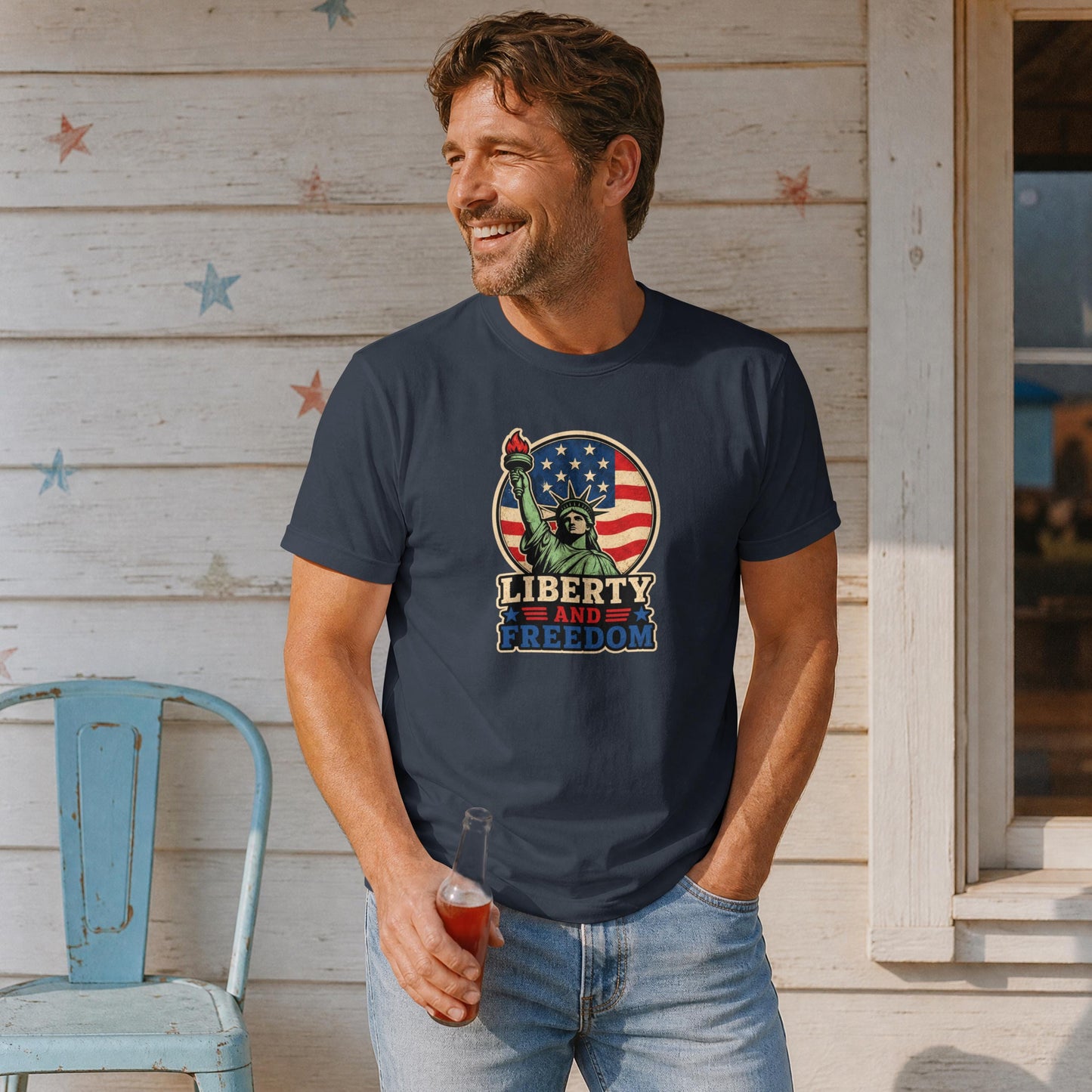 Liberty and Freedom Patriotic Shirt | Statue of Liberty Americana Tee | USA Pride Fourth of July Graphic Shirt