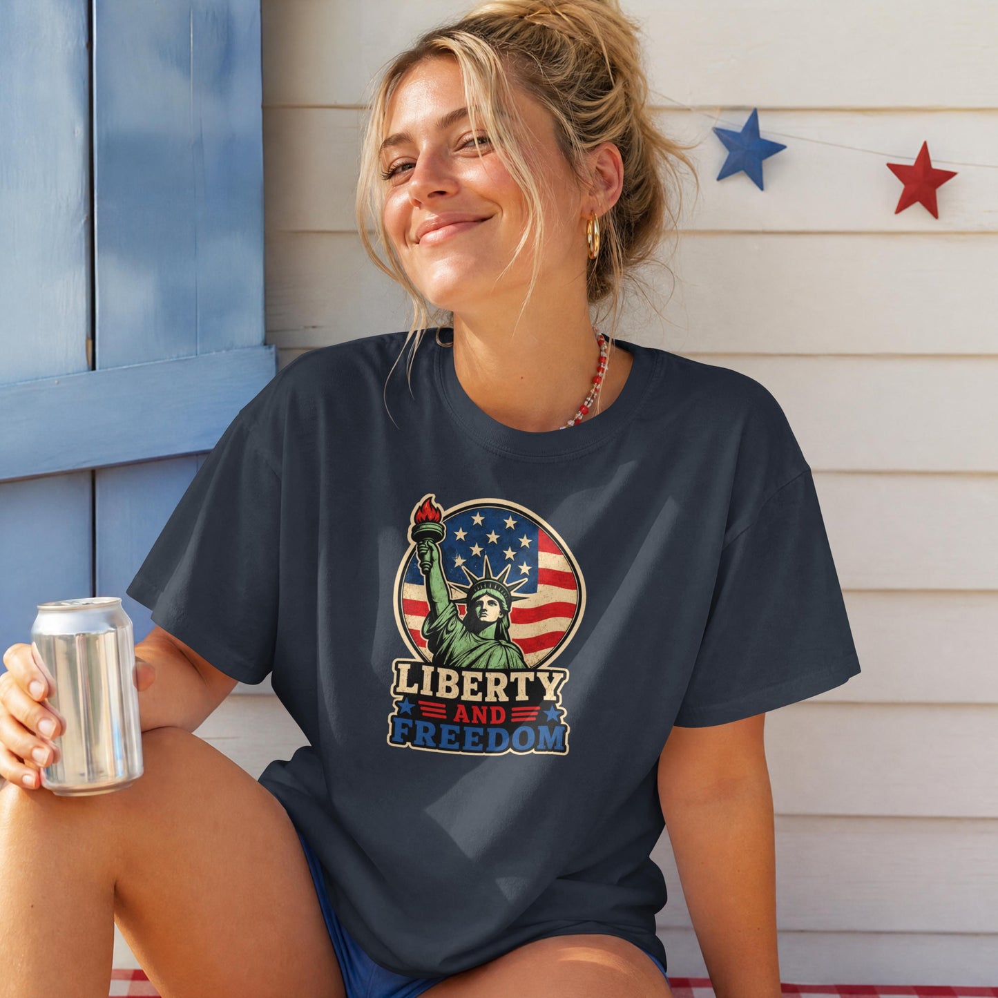 Liberty and Freedom Patriotic Shirt | Statue of Liberty Americana Tee | USA Pride Fourth of July Graphic Shirt