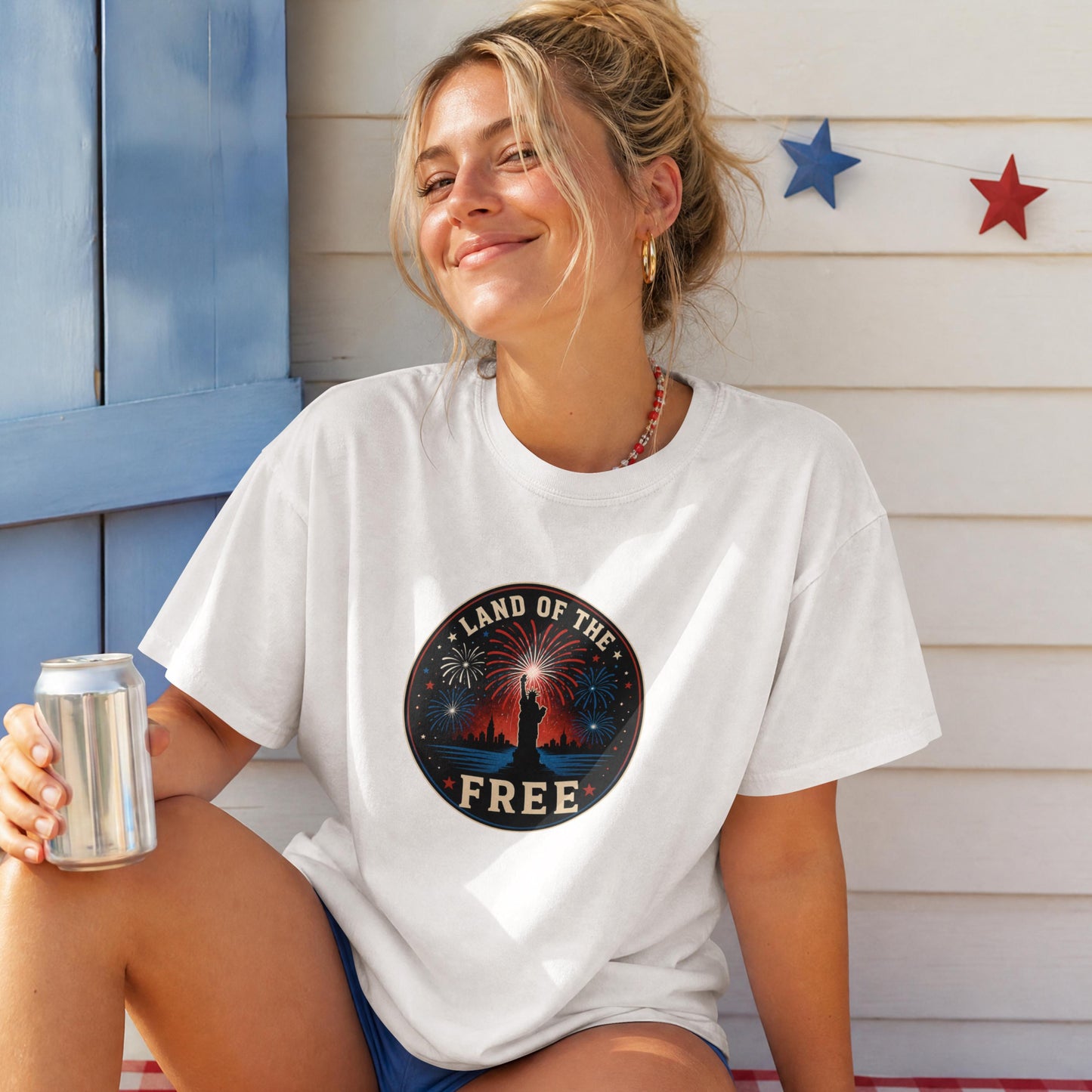 Land of the Free T-Shirt - Patriotic Fireworks 4th of July Tee
