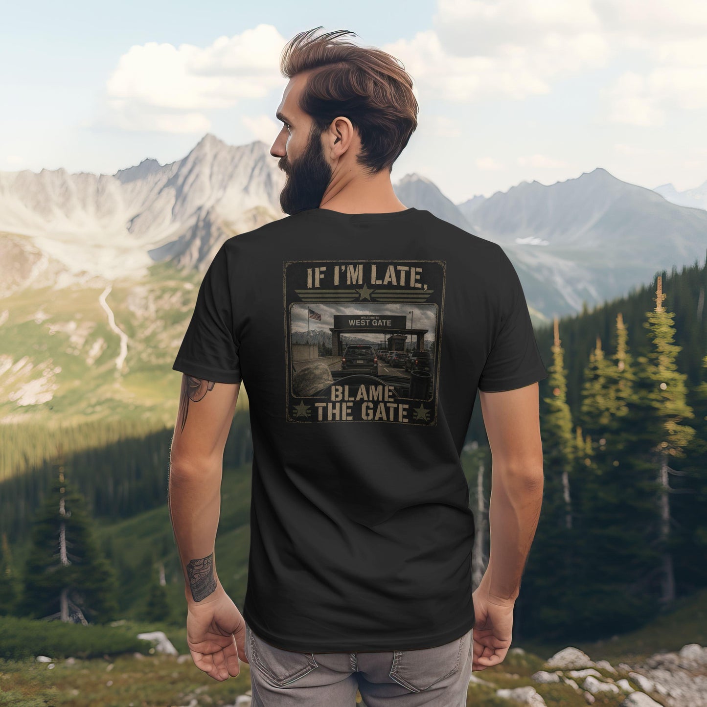 If I'm Late Blame The Gate T-Shirt – Funny Hill AFB Military Humor Tee