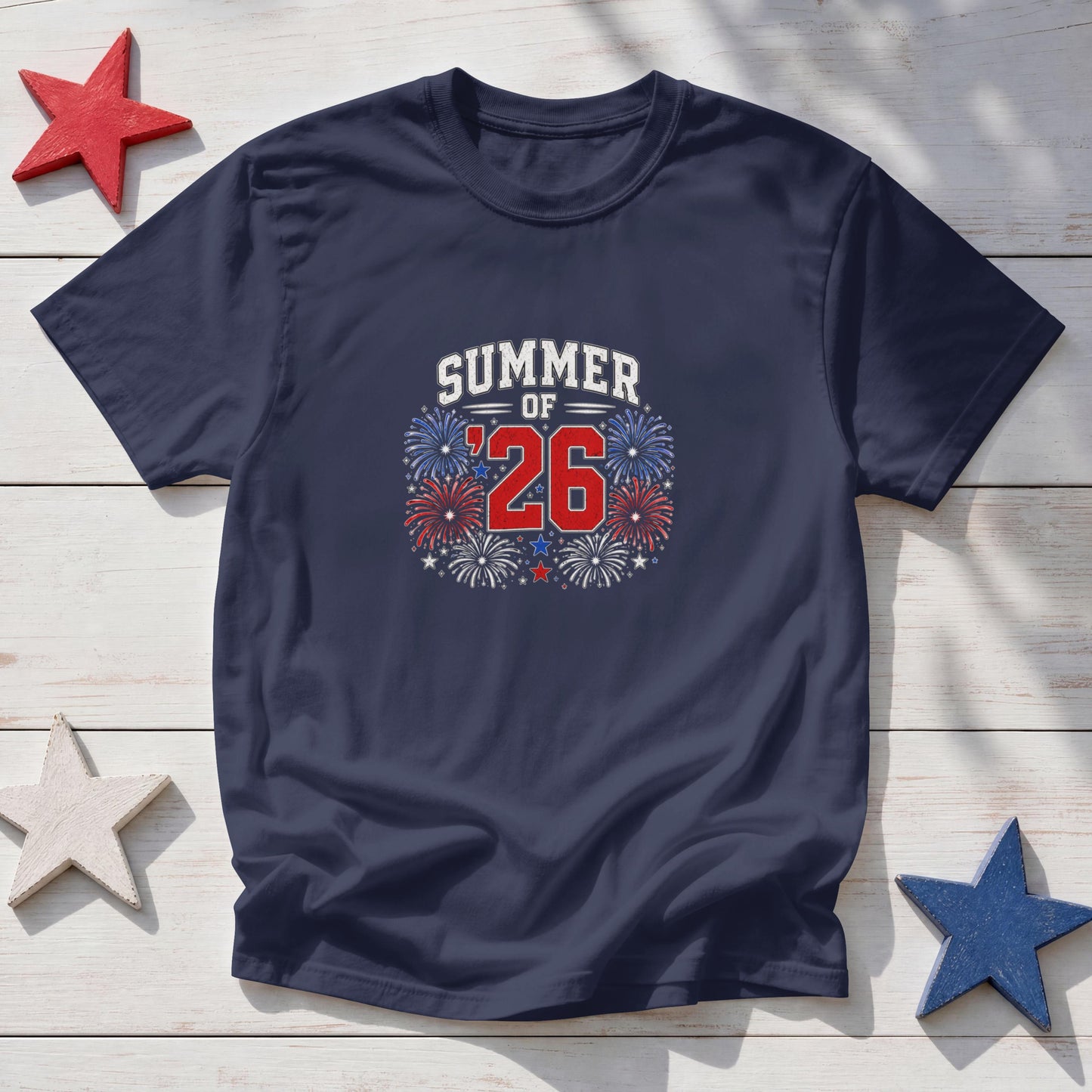 Summer of '26 Patriotic T-Shirt – America 250 Fireworks Celebration Tee
